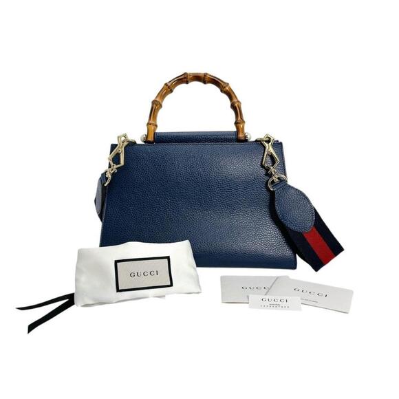 GUCCI Blue Leather Bamboo Bag - Picture 1 of 16